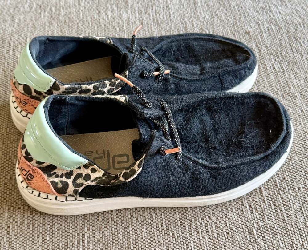 Hey Dude Women's Wendy Rise Funk Black Leopard Casual Shoes - Picture 2 of 3
